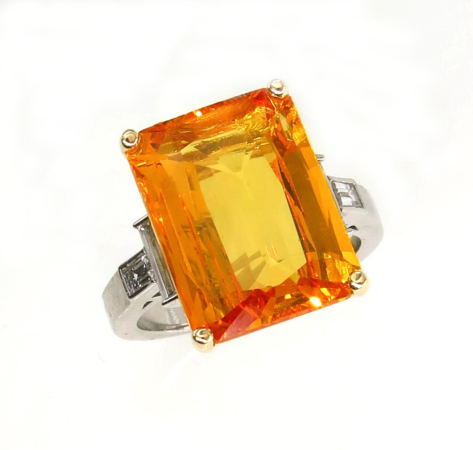 9.66 Carat GIA Natural Yellow-Orange Sapphire and Diamond Platinum Ring 5