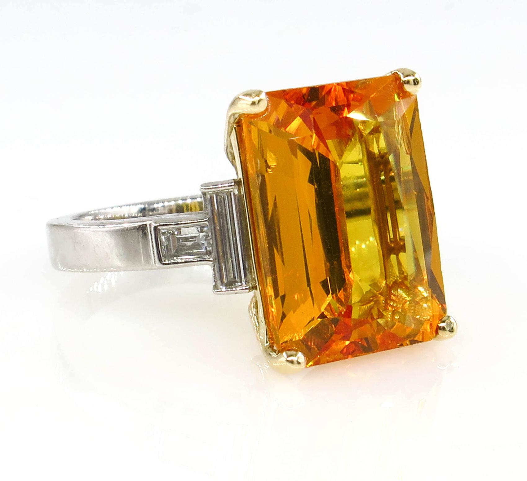 9.66 Carat GIA Natural Yellow-Orange Sapphire and Diamond Platinum Ring 6