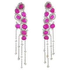 Boucles d'oreilles chandelier en or 18 carats avec diamants et rubis de 9,66 carats