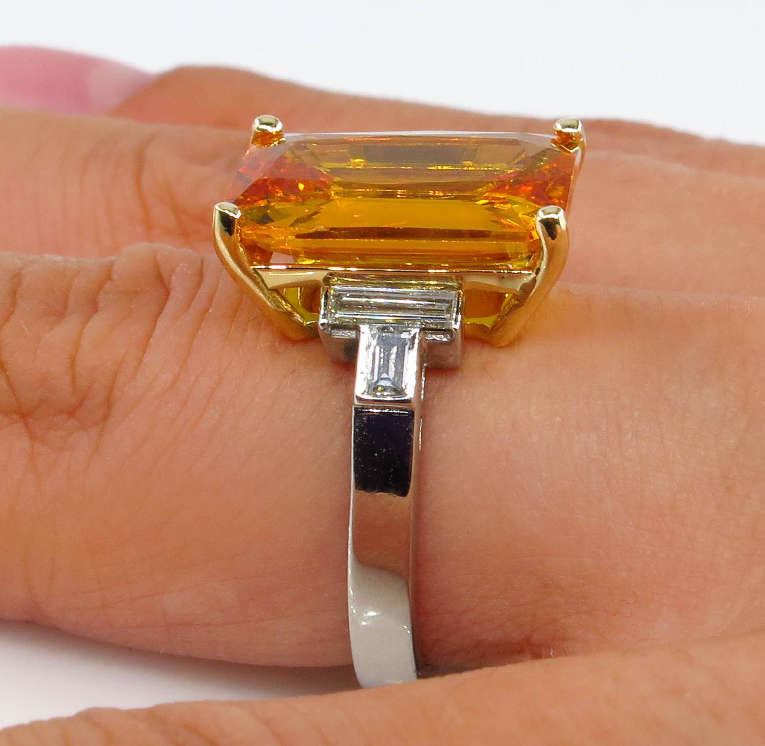 9.66 Carat GIA Natural Yellow-Orange Sapphire and Diamond Platinum Ring 1