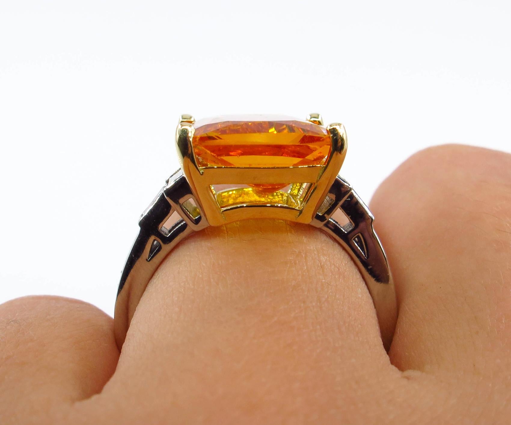 9.66 Carat GIA Natural Yellow-Orange Sapphire and Diamond Platinum Ring 3