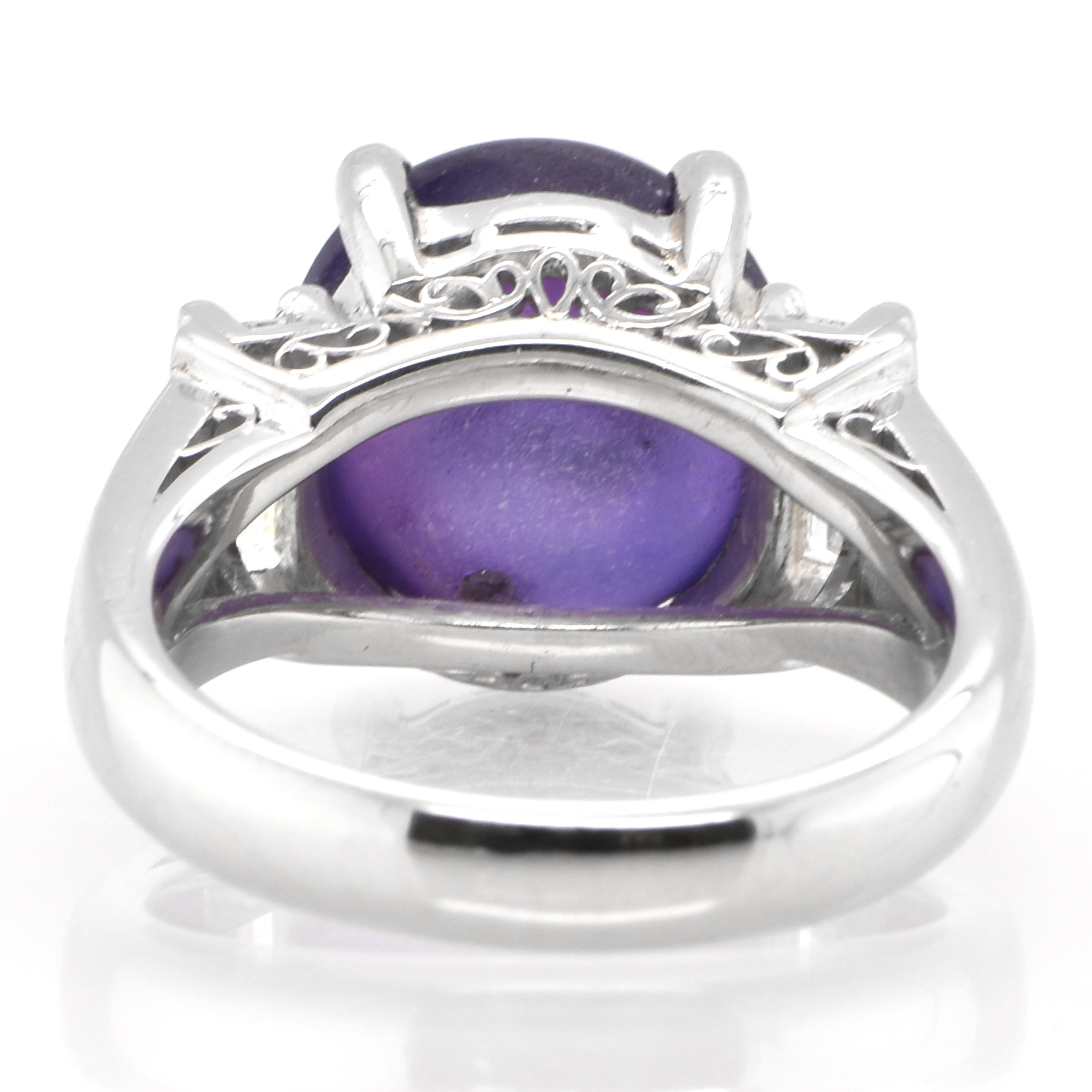 Cabochon 9.67 Carat Natural Purple Star Sapphire and Diamond Ring Set in Platinum For Sale