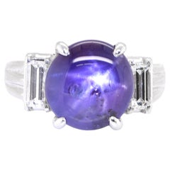 Vintage 9.67 Carat Natural Purple Star Sapphire and Diamond Ring Set in Platinum