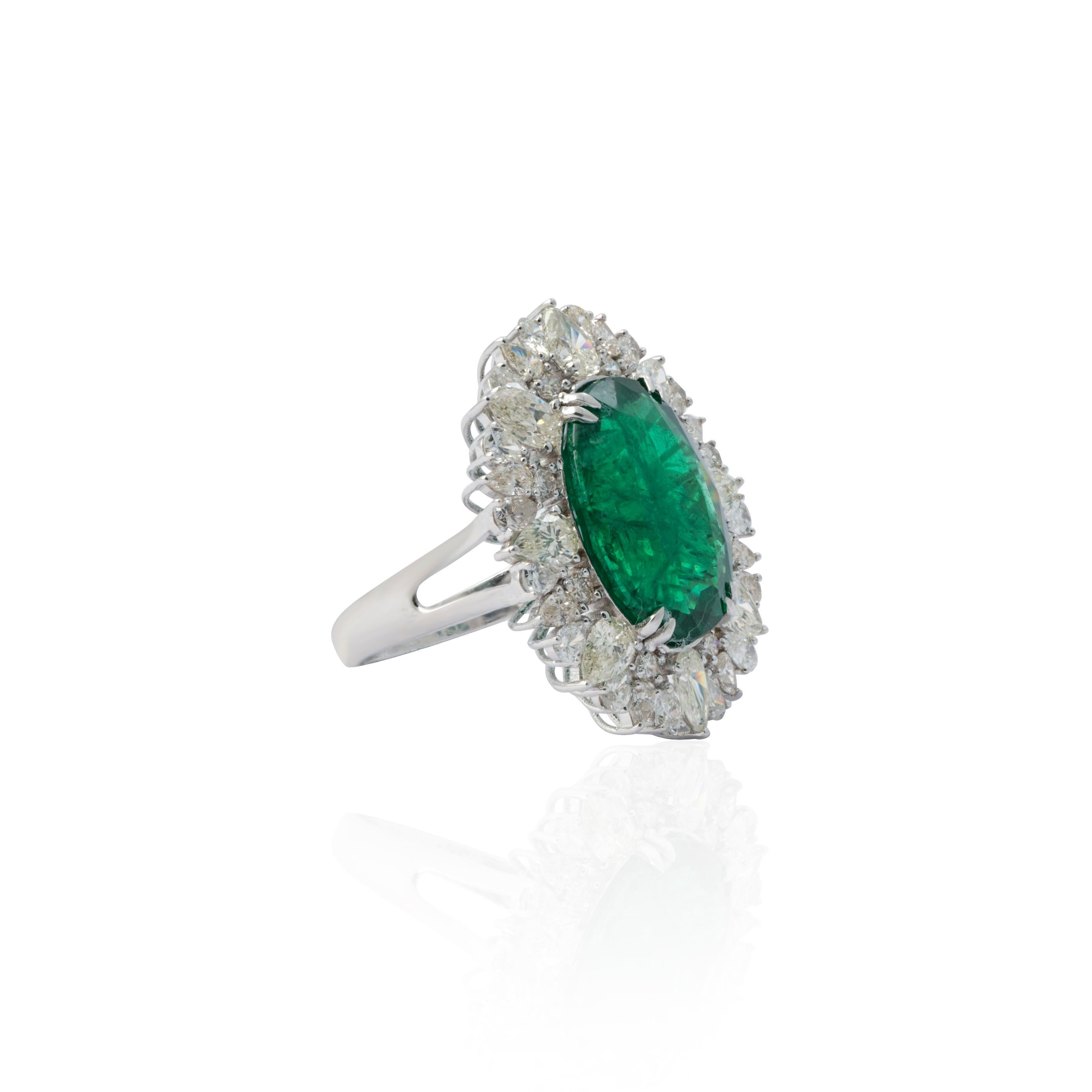 9.67 Carats Natural Zambian Emerald with Diamonds 3.37 Carats and 14k Gold In New Condition For Sale In New York, NY