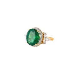 Sunita Nahata GRS Certified Zambian Emerald 9.60ct. Ring in 18KYG with Diamond.