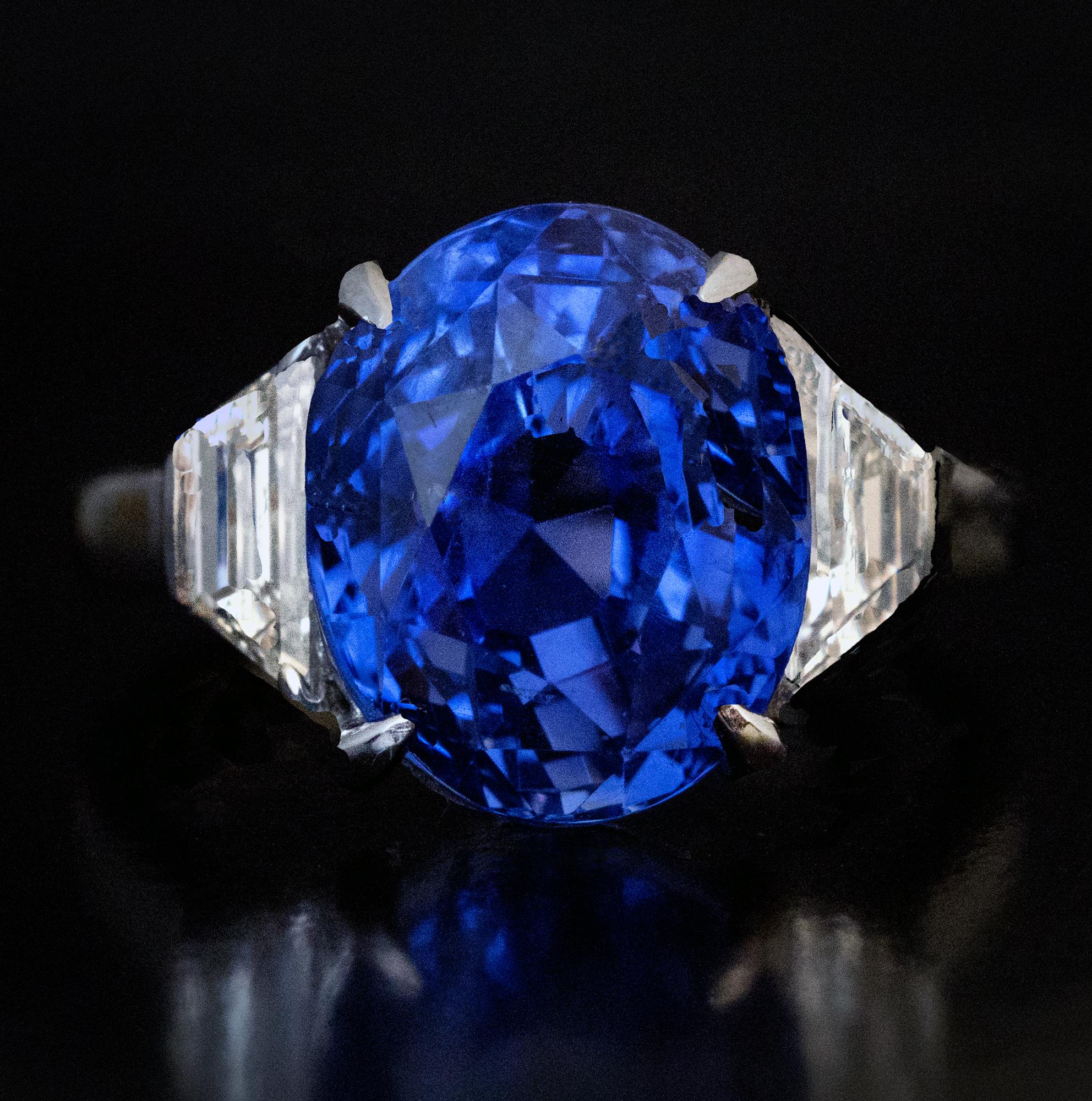 Trapezoid Cut 9.67 Carat Ceylon Sapphire Diamond Engagement Ring
