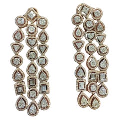 9.67 Cts F/VS1 Round Baguette Shaped Diamonds Chandelier Earrings 14K Rose Gold