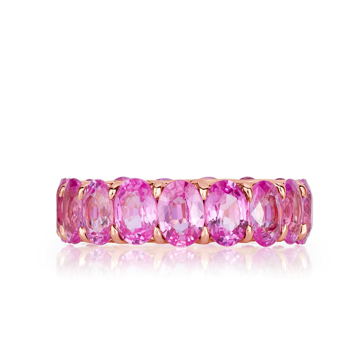 9.67ct Oval Cut Pink Sapphire Eternity Band in 18k Rose Gold