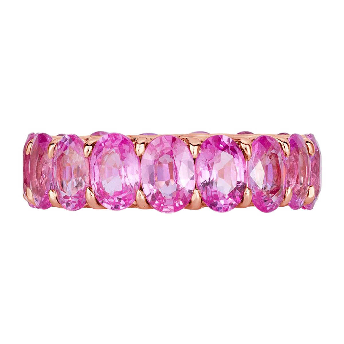 9.67ct Oval Cut Pink Sapphire Eternity Band in 18k Rose Gold For Sale