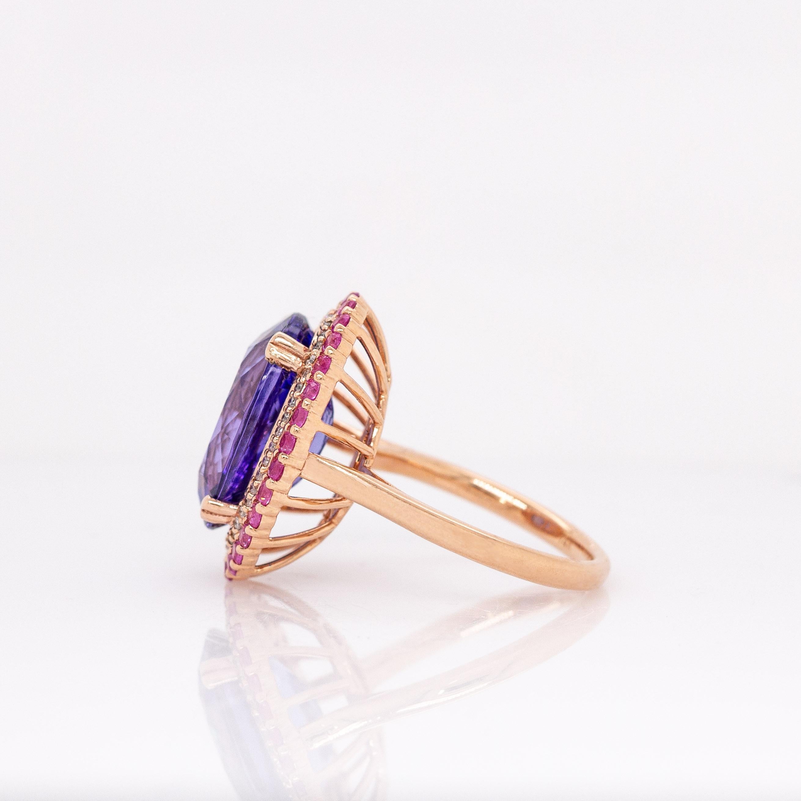 Anello con tanzanite da 9,67 carati e zaffiro rosa: oro massiccio 14k, ovale 16x12mm In condizioni Nuovo in vendita a Columbus, OH