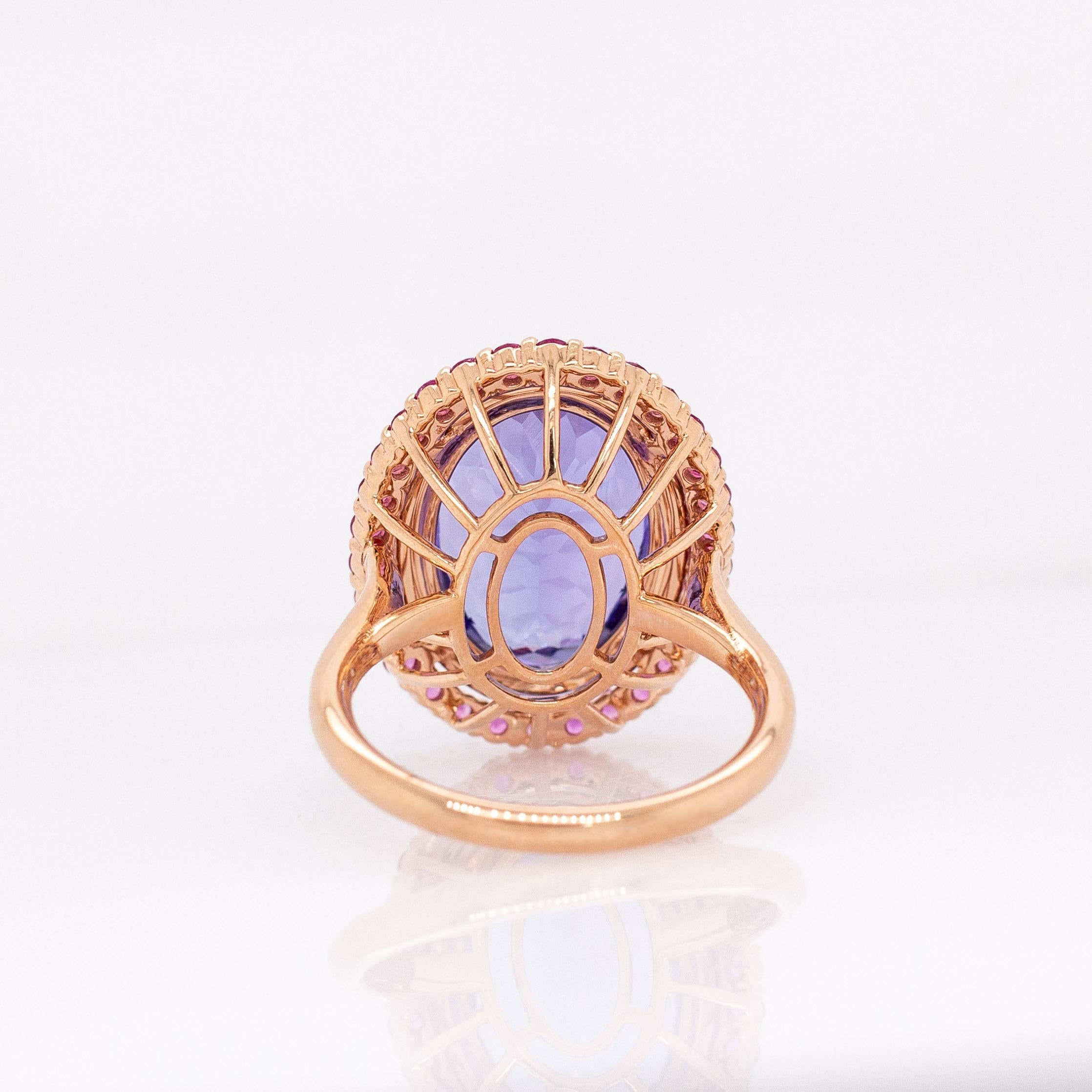 Donna Anello con tanzanite da 9,67 carati e zaffiro rosa: oro massiccio 14k, ovale 16x12mm in vendita