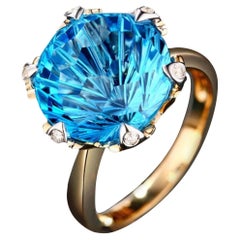 9.68 Blue Topaz Diamond Ring 14 Karat Yellow Gold