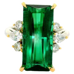 9.68 Carat Green Tourmaline Diamond Platinum 18K Yellow Gold Ring