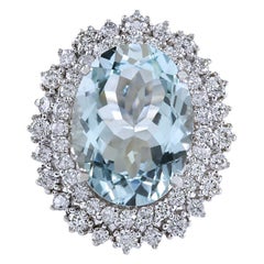 Exquisito Anillo de Diamantes Aguamarina Natural en Oro Blanco de 14 Kilates