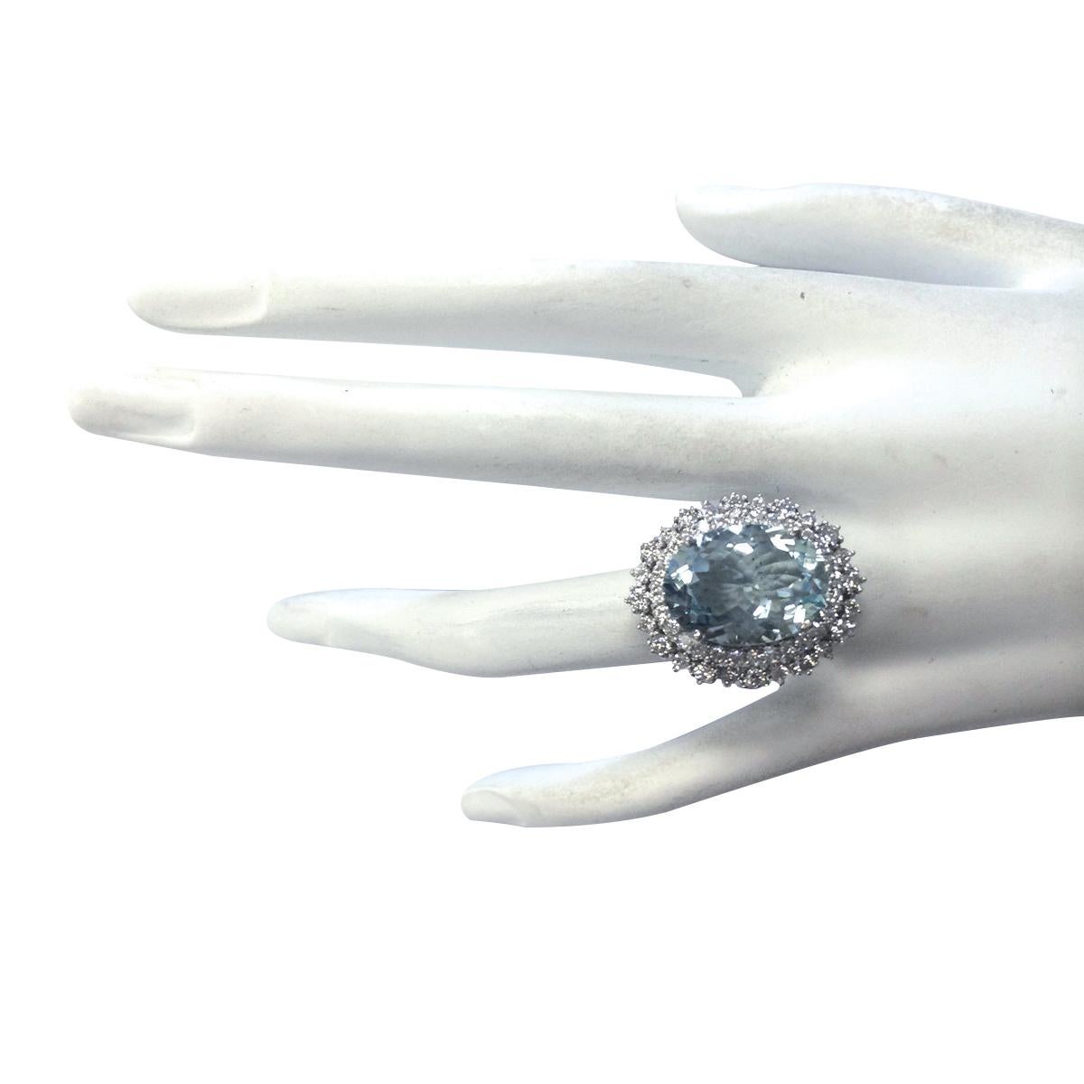 Oval Cut Exquisite Natural Aquamarine Diamond Ring In 14 Karat White Gold  For Sale