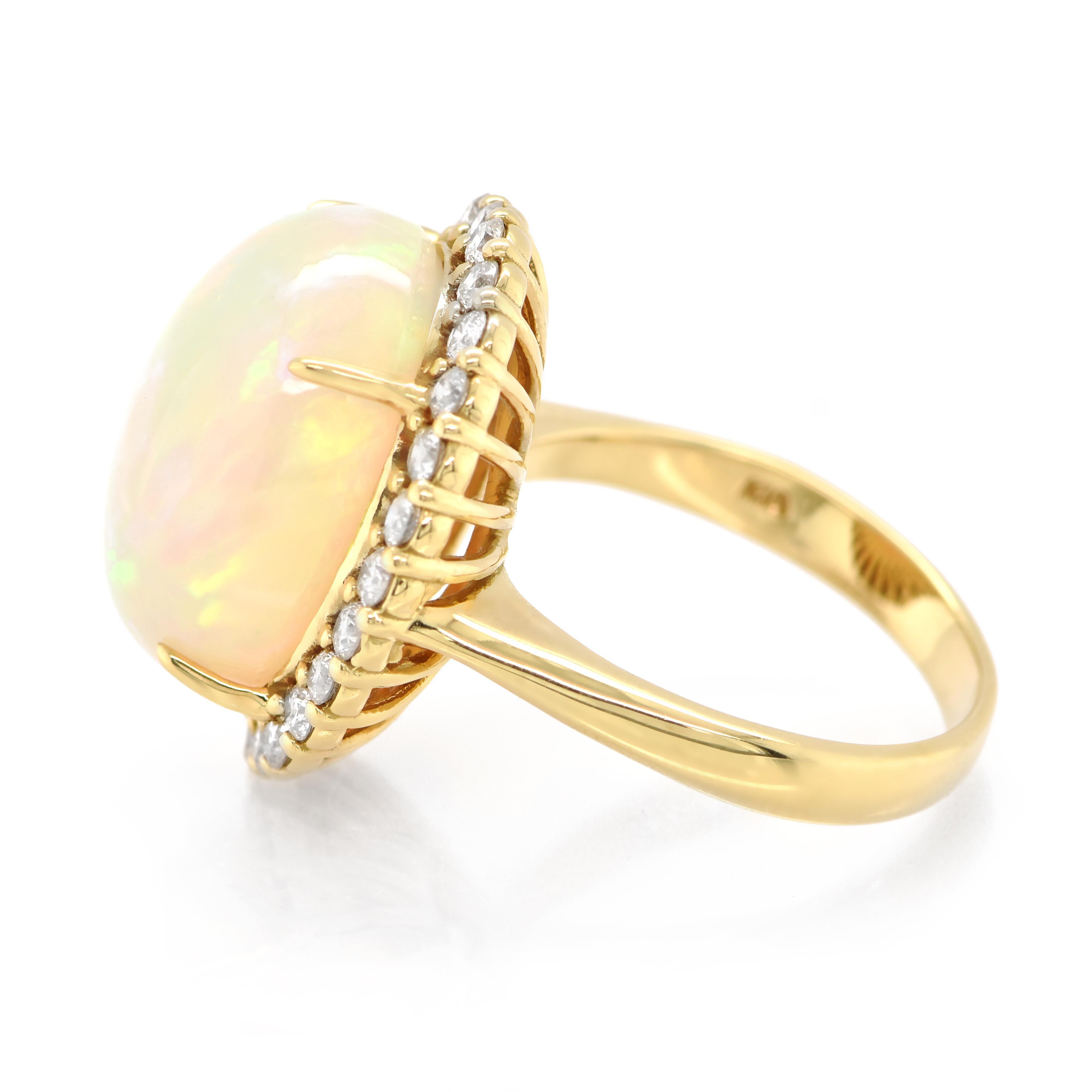 Modern 9.68 Carat Natural White, Ethiopian Opal and Diamond Ring Set in 18K Gold