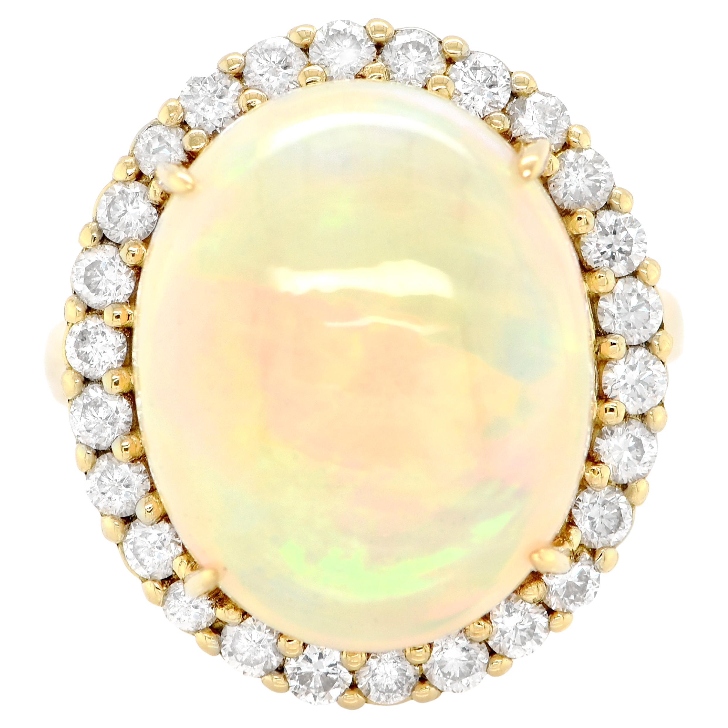 9.68 Carat Natural White, Ethiopian Opal and Diamond Ring Set in 18K Gold