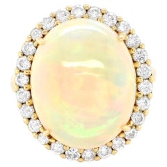9.68 Carat Natural White, Ethiopian Opal and Diamond Ring Set in 18K Gold
