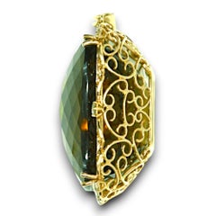 96.87 Carat Champagne Topaz White Diamond Yellow Gold Pendant