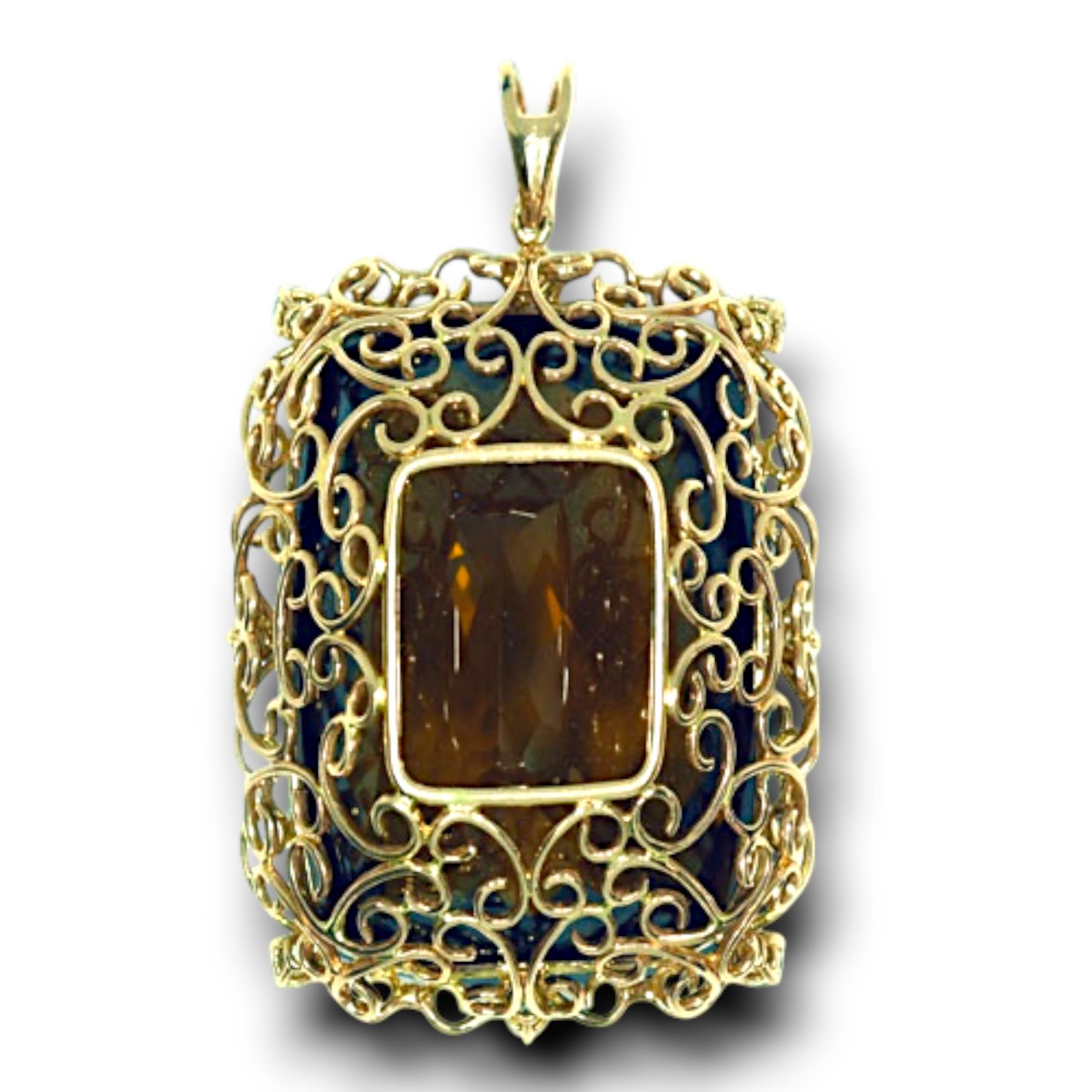 96.87 Carat Champagne Topaz White Diamond Yellow Gold Pendentif Neuf - En vente à New York, NY