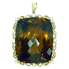 96.87 Carat Champagne Topaz White Diamond Yellow Gold Pendentif