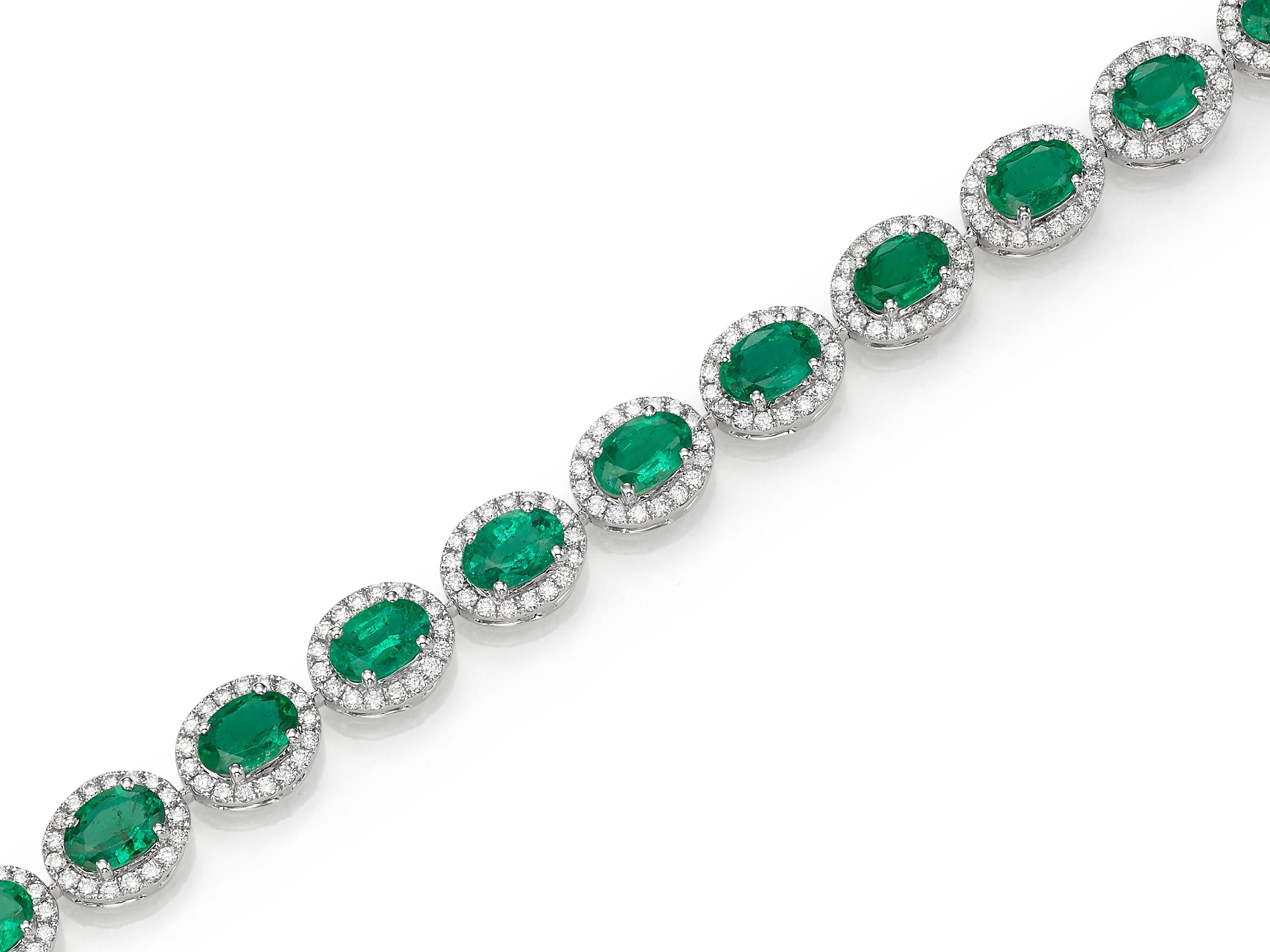 Oval Cut 9.69 Carat Oval Emerald Diamond 18 Karat White Gold Bracelet Bangle