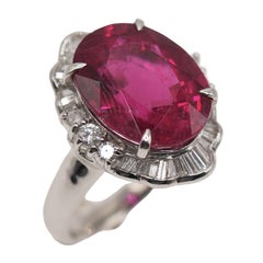 9.69 Carat Oval Rubellite 0.67 Carat Diamond Platinum Cocktail Ring