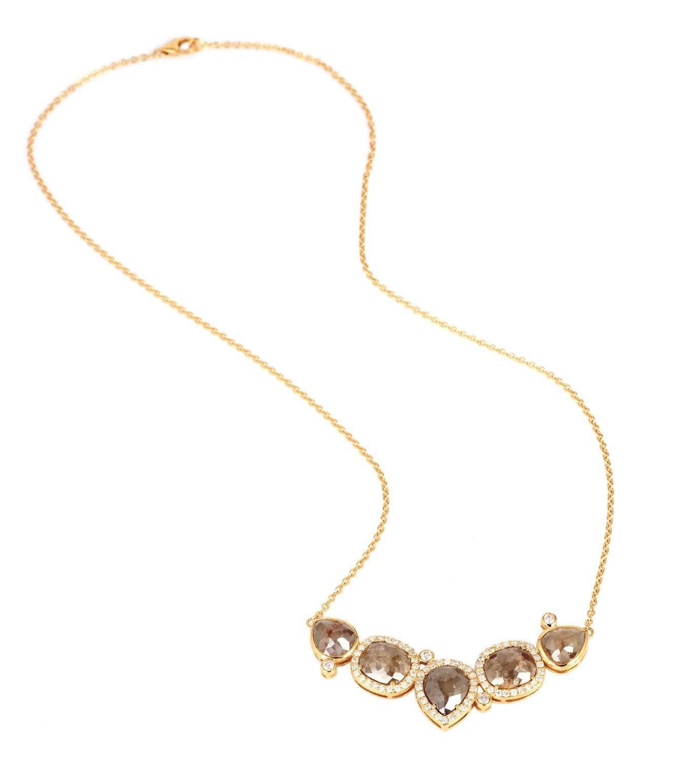 Uncut 9.69 Carat Fancy Diamond Pendant 18 Karat Gold Necklace For Sale