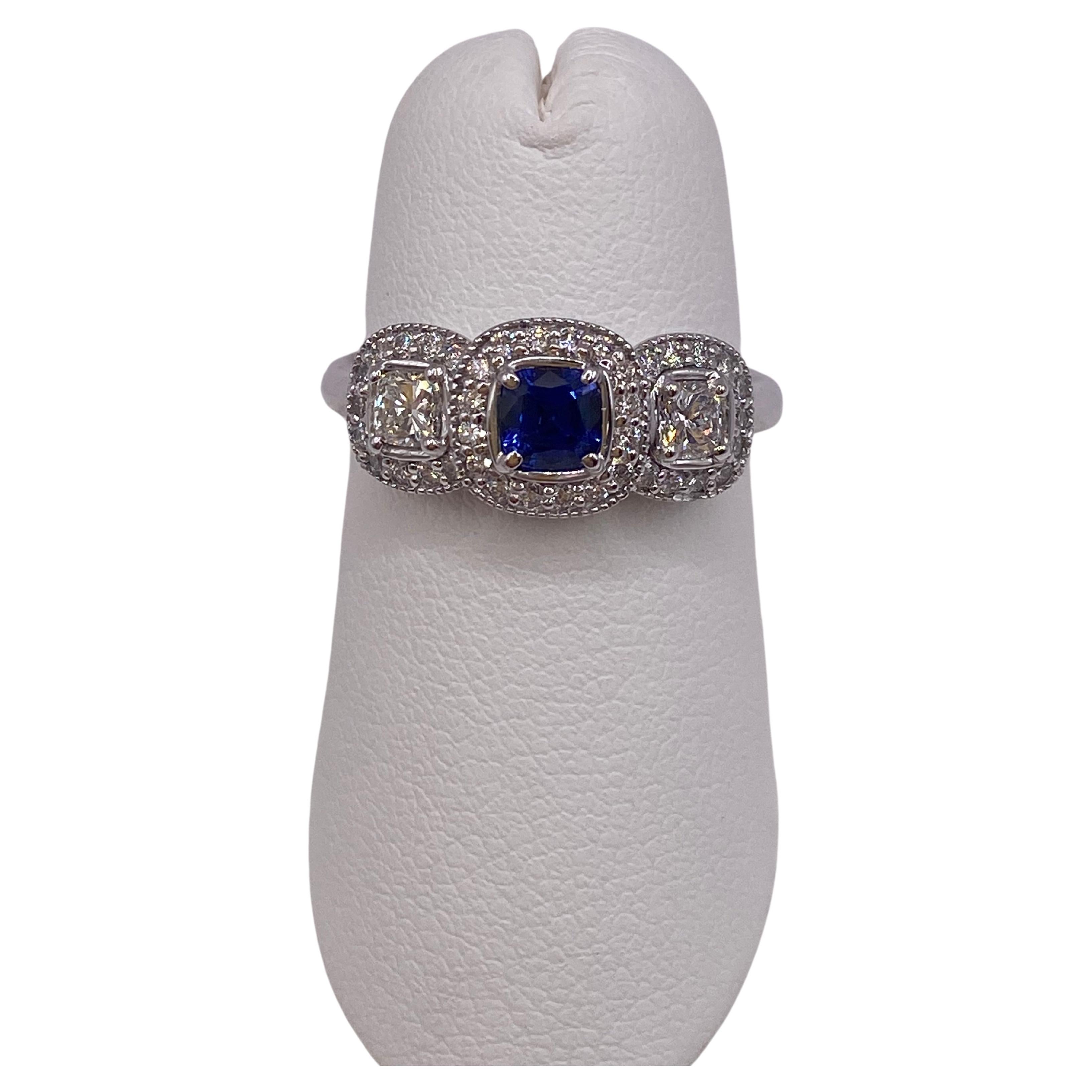 .96ct Sapphire & Diamond Cushion Ring in 18KT Gold