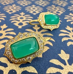 .96cts Diamonds, Green Chrysoprase & 18kt Gold Earrings by Lauren Harper