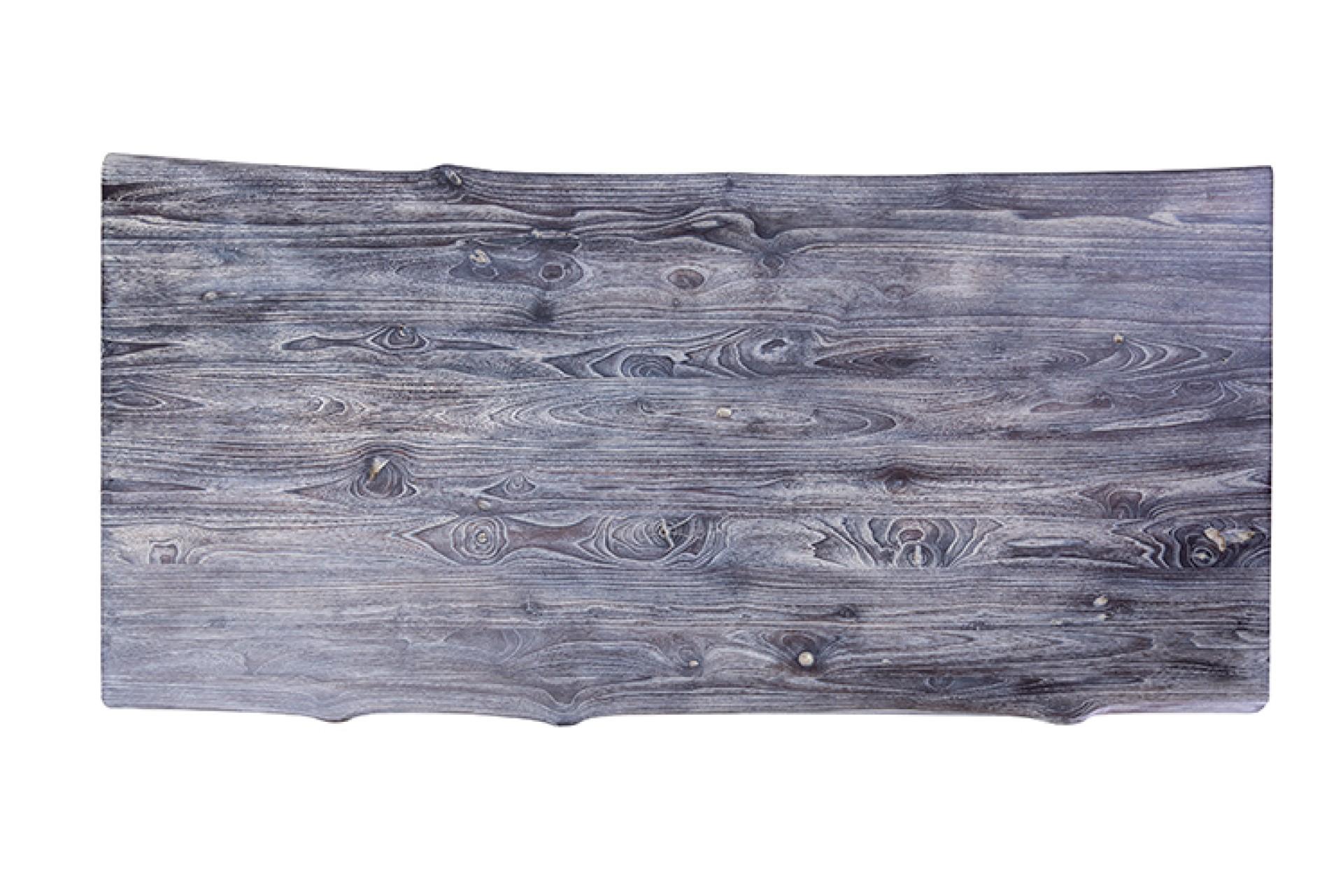 This gorgeous 96-inch by 40-inch table features a one-of-a-kind organic distressed top in our weathered stain.  Our organic distress finish celebrates the natural imperfections of the teak with a sandblasted finish to bring out the grain and a live
