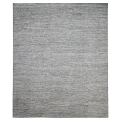 9'6"x11'3" Grauer handgesponnener Ghazni-Teppich aus Wolle mit einfachem, massivem Muster