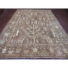 9'6"x11'8" Cedar Brown Afghan Angora Oushak Tree Design Hand Knotted Wool Rug