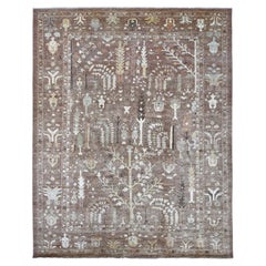 9'6"x11'8" Cedar Brown Afghan Angora Oushak Tree Design Hand Knotted Wool Rug