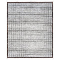 9'6"x11'8" Daisy White Moroccan Weave with Box Design Hand Knotted Pure Wool Rug