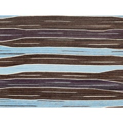 9'6"x12' Hand Woven Brown And Blue Mountain Design Flat Weave Kilim Wool Rug