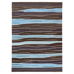 9'6 "x12' Tappeto in lana Kilim a trama piatta intrecciato a mano con disegni di montagne marroni e blu