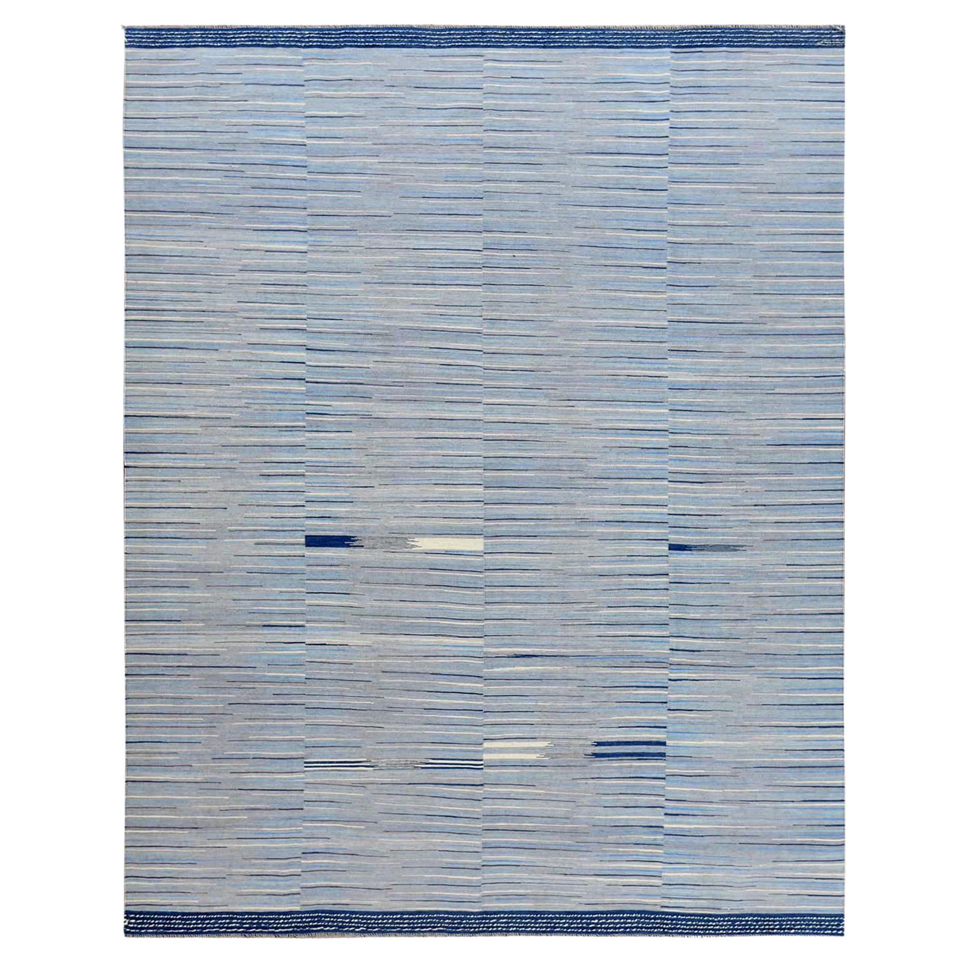 9'6"'x12' Hand Woven Nomadic Stripe Design Flat Weave Kilim Organic Wool Rug