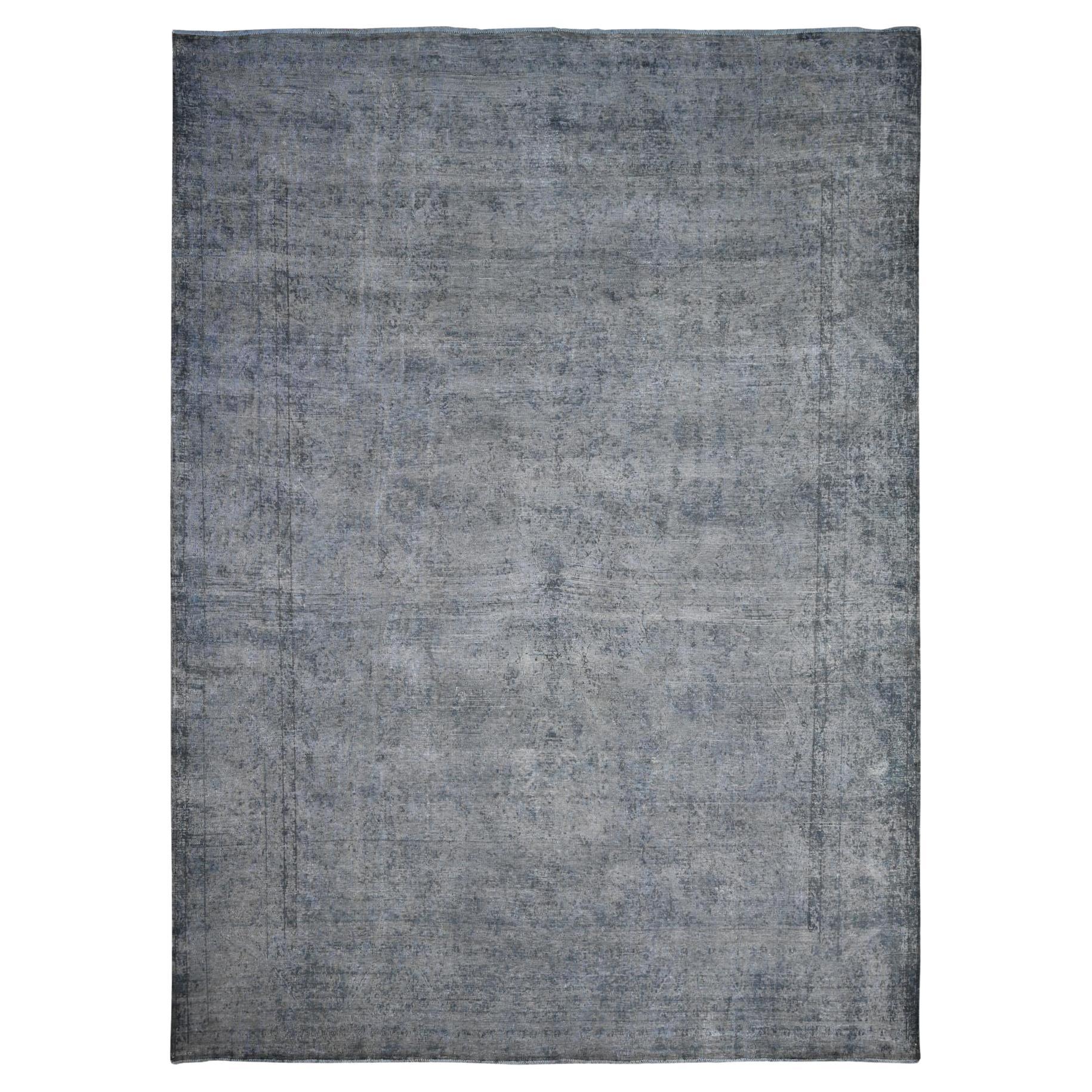 9'6"x12'5" Dim Gray Overdyed Handgeknüpfter Vintage Persischer Kerman Teppich aus weicher Wolle