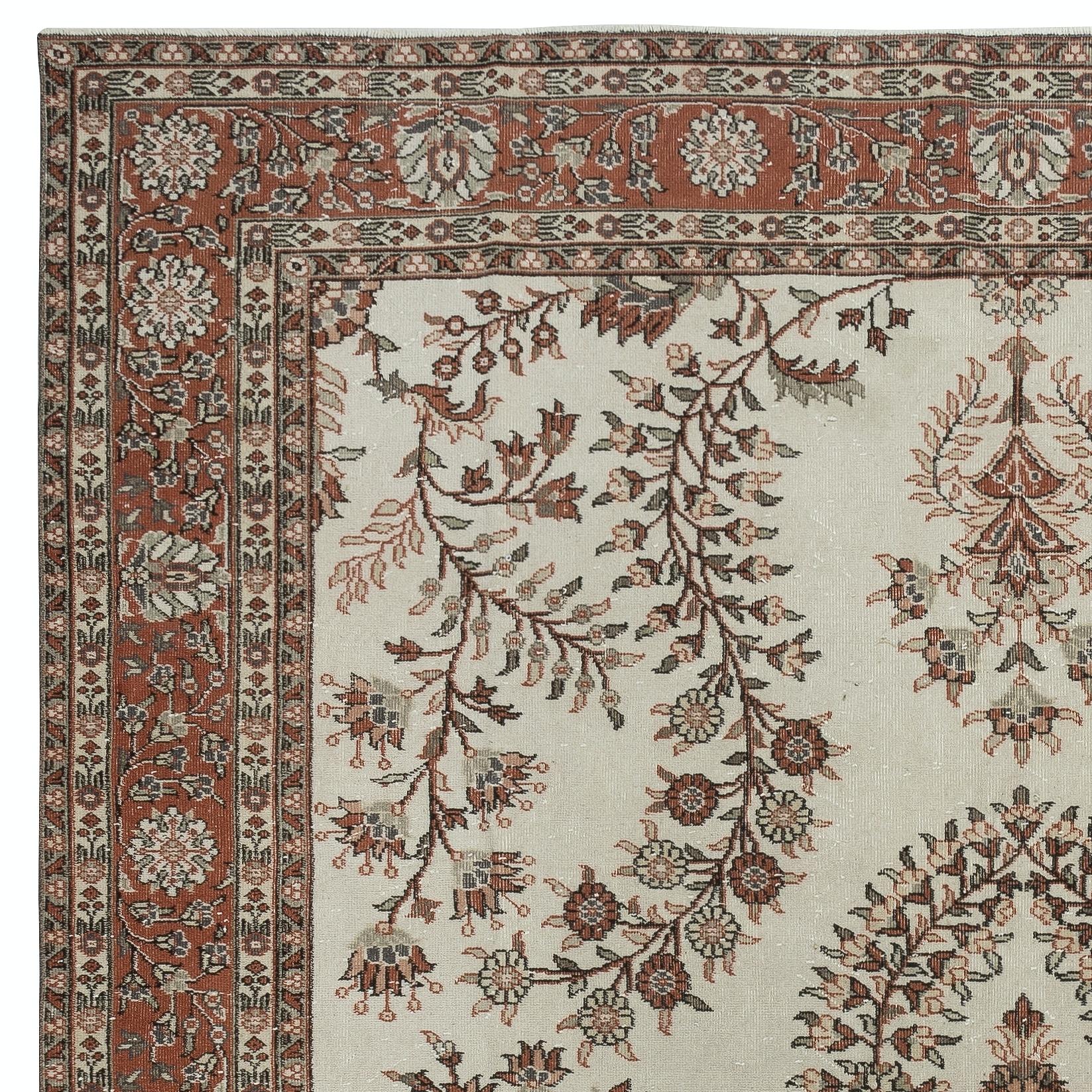 Hand-Knotted 9.6x12.8 Ft One of a kind Vintage Rug in Beige & Red. Handmade Turkish Carpet For Sale