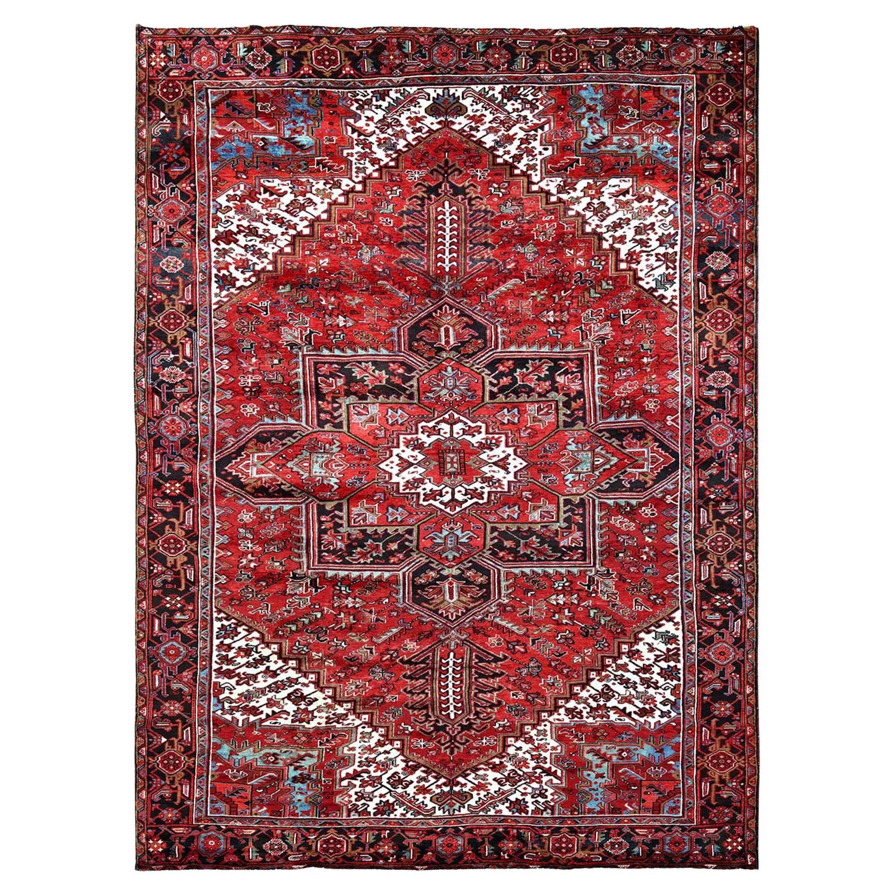 9'6 "x12'9" Crimson Red Vintage Persian Heriz Hand Knotsted Pure Wool Oriental Rug