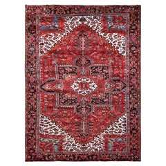 9'6"x12'9" Crimson Red Vintage Persischer Heriz Handgeknüpfter orientalischer Teppich aus reiner Wolle, handgeknüpft