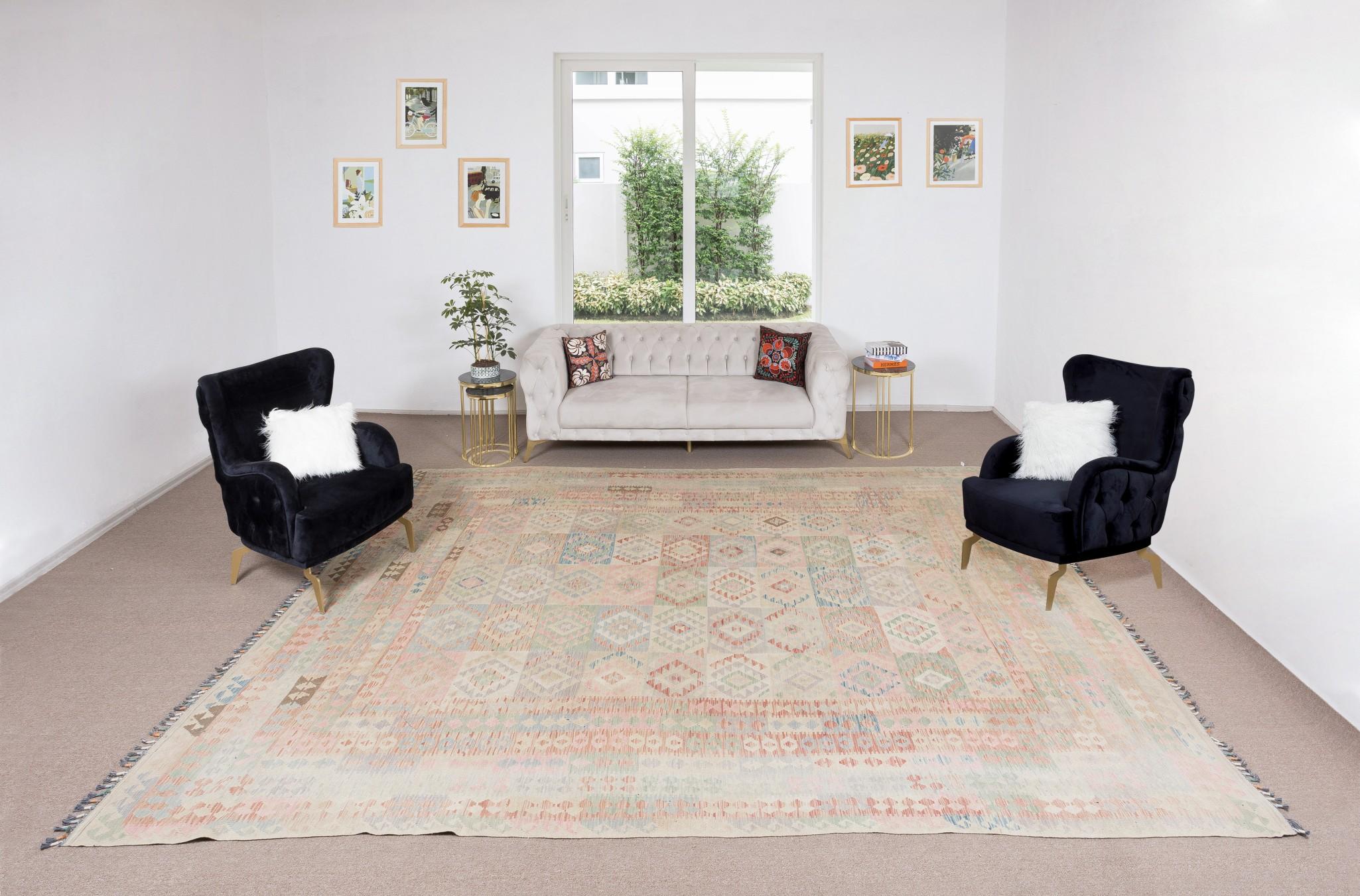 This authentic hand-woven rug made to be used by the villagers in Central Anatolia. 100% organic wool. 
Good condition and washed/cleaned professionally.
Ideal for both residential and commercial interiors.
We can supply a suitable rug-pad if