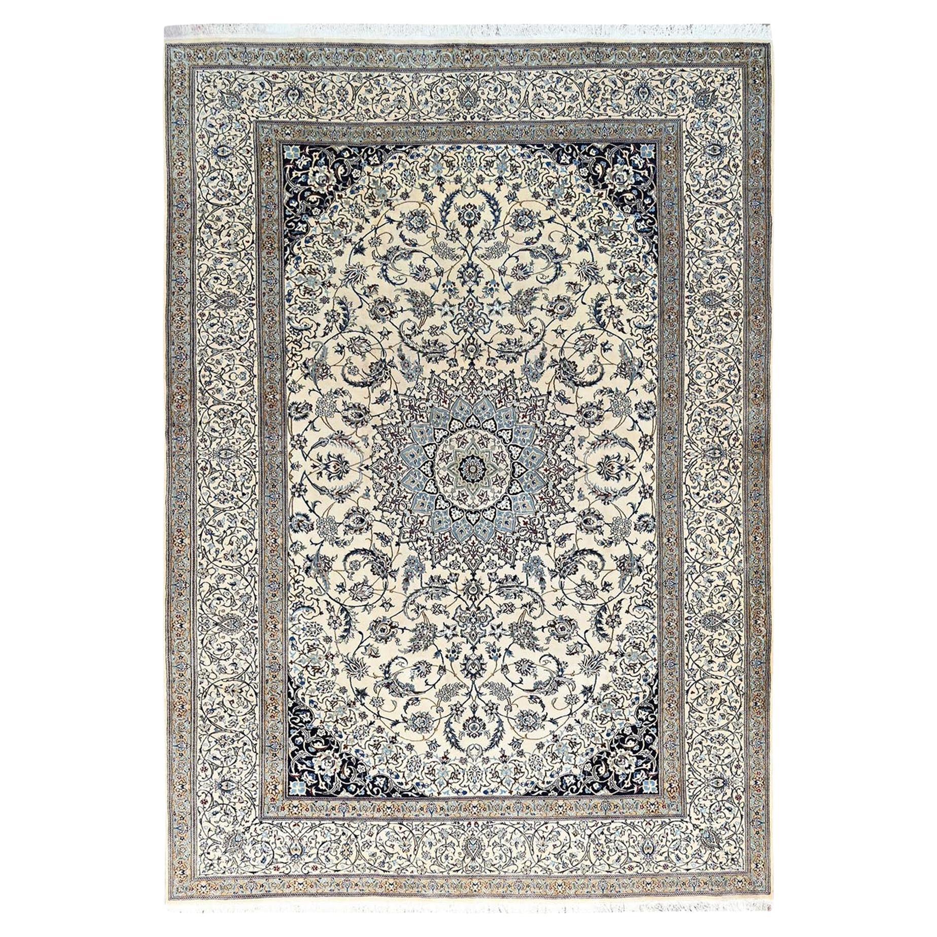 9
6 "x13
4" Avorio Persiano Nain Annodato a mano 300 KPSI Lana e Seta Tappeto Orientale