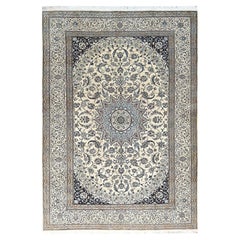 9
6 "x13
4" Elfenbein Persisch Nain Handgeknüpft 300 KPSI Wolle und Seide Orientteppich