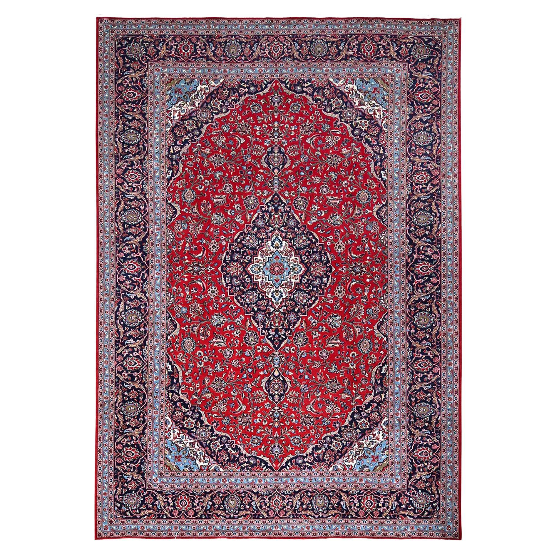 9'6 "x13'5" Portia Red Annodato a mano in lana vibrante Vintage Persian Kashan Clean Rugs in vendita