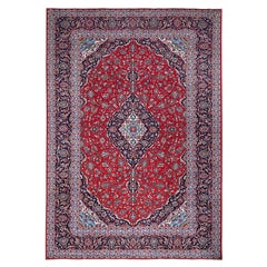 9'6"x13'5" Portia Red Hand Knotted Vibrant Wool Vintage Persian Kashan Clean Rug