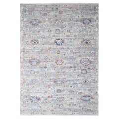 9
6 "x13
7" Tapis en laine nouée à la main Abrash Persian gris avec motif de feuilles sur toute la surface