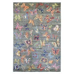 9'6"x13'8" Gray Afghan Peshawar Butterfly Design Hand Knotted Wool Oriental Rug