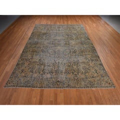 9'6"x13'9" Brown Antique Persian Kirman Hand Knotted 100% Wool Even Low Pile Rug